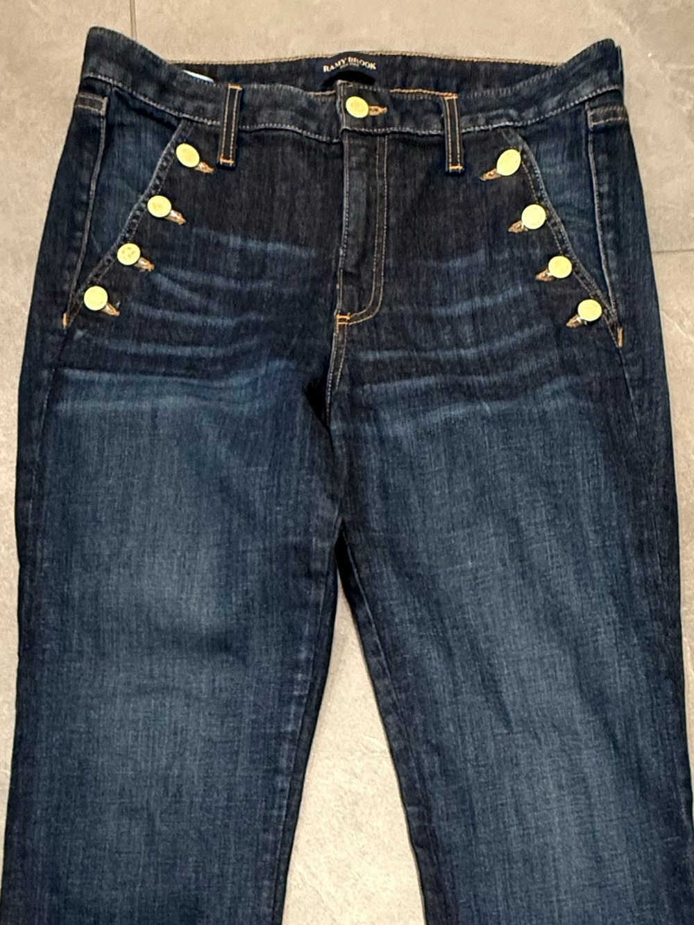 Ramy Brook Helena Indigo High-Rise Flare Jeans with Gold Buttons size 29 - Picture 3 of 11